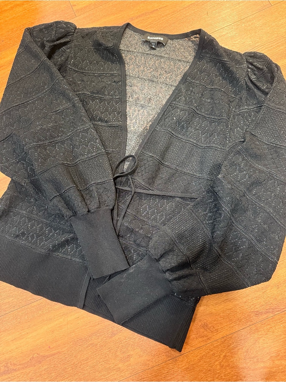 Express Black Textured Tie-Front Knit Cardigan